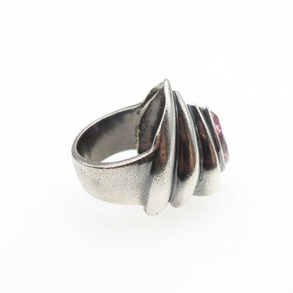 925 Sterling Silver Vintage Pear-Cut Pink C Z Modernist Oxidized Ring Size 5.75
