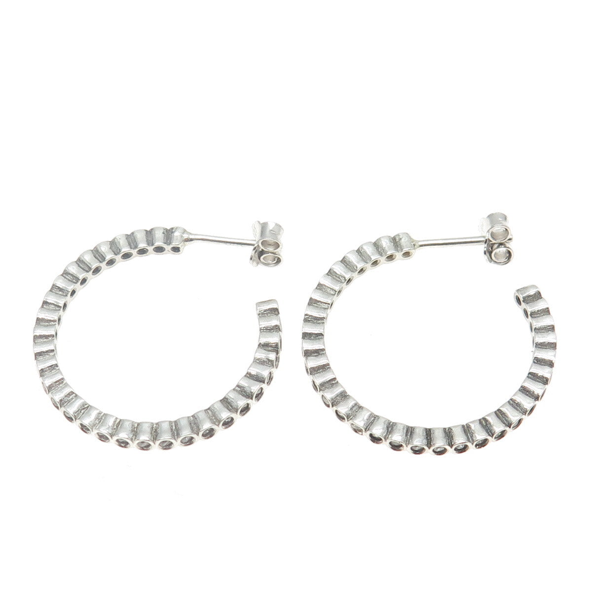 925 Sterling Silver Round-Cut C Z Tennis Link Hoop Earrings