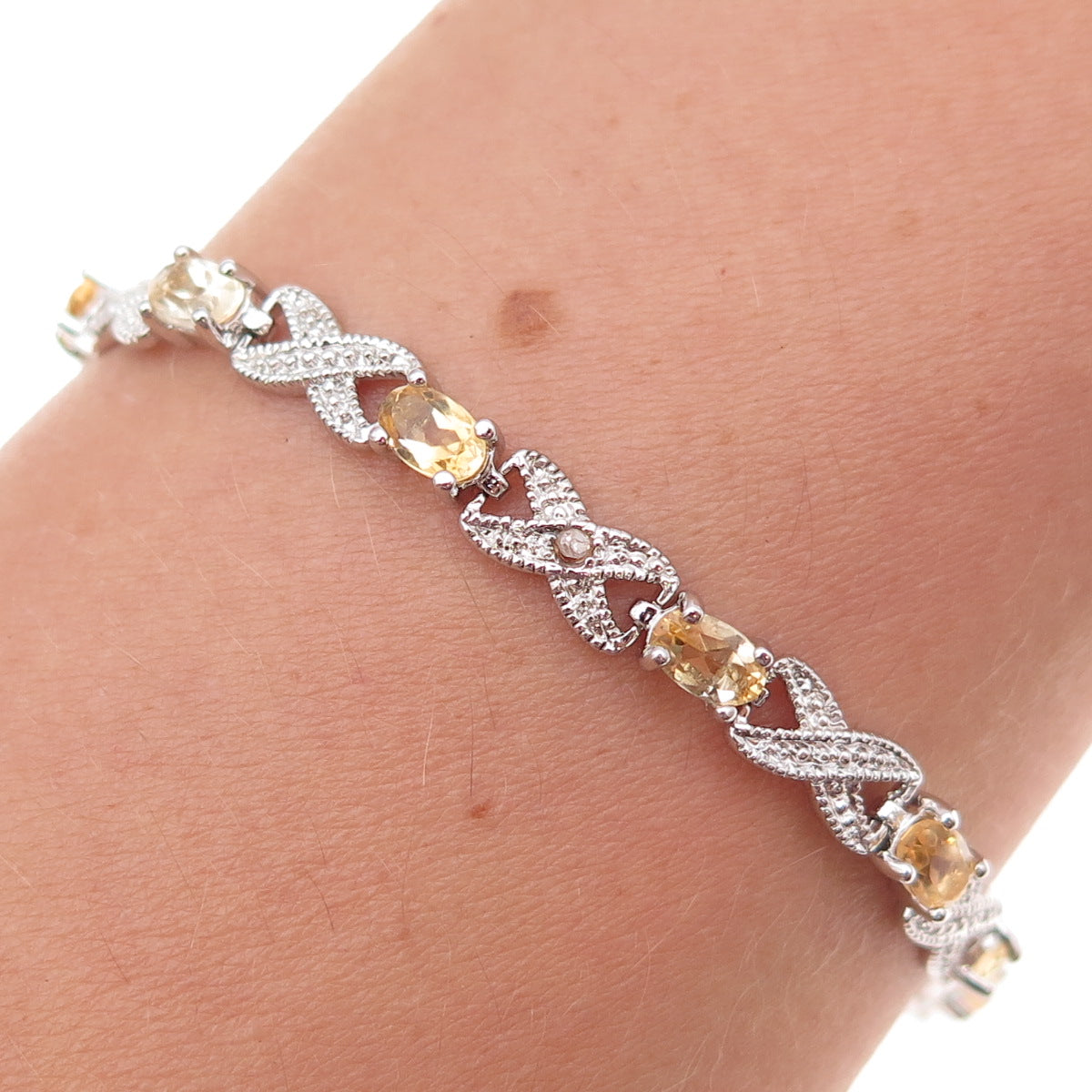 Dee Berkle Sterling Silver Real Diamond Accent & Citrine Infinity Bracelet 7.25"