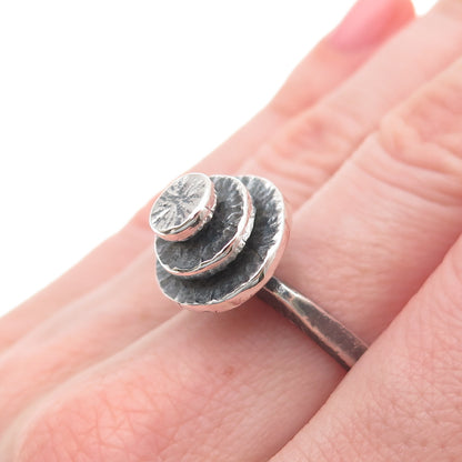 925 Sterling Silver Vintage Modernist Oxidized Ring Size 6.75