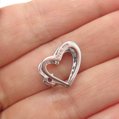 925 Sterling Silver Real Diamond Accent Amethyst Heart Minimalist Slide Pendant