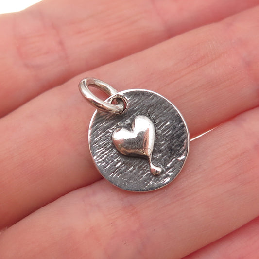 925 Sterling Silver Vintage Love Heart Oxidized Charm Pendant