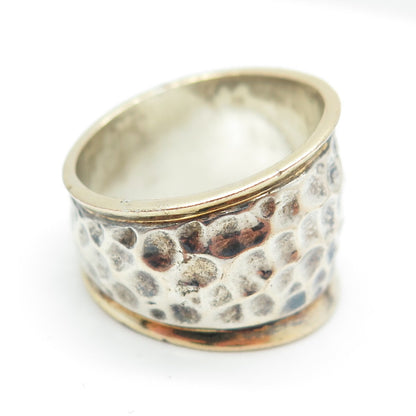 925 Sterling Silver 2-Tone Vintage Hammered Finish Ring Size 8