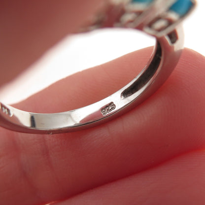 Chuck Clemency 925 Sterling Silver Real Turquoise & White Topaz Ring Size 7