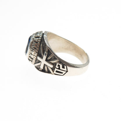 925 Sterling Vintage 2002 Lab-Created Sapphire F. Xavier School Ring Size 8.75