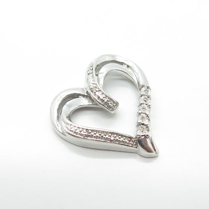 925 Sterling Silver Real White Diamond Open Heart Slide Pendant