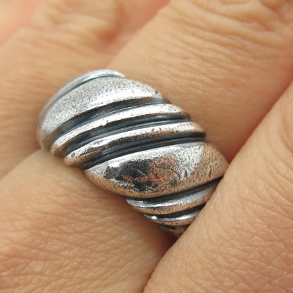 925 Sterling Silver Vintage Ribbed Ring Size 9