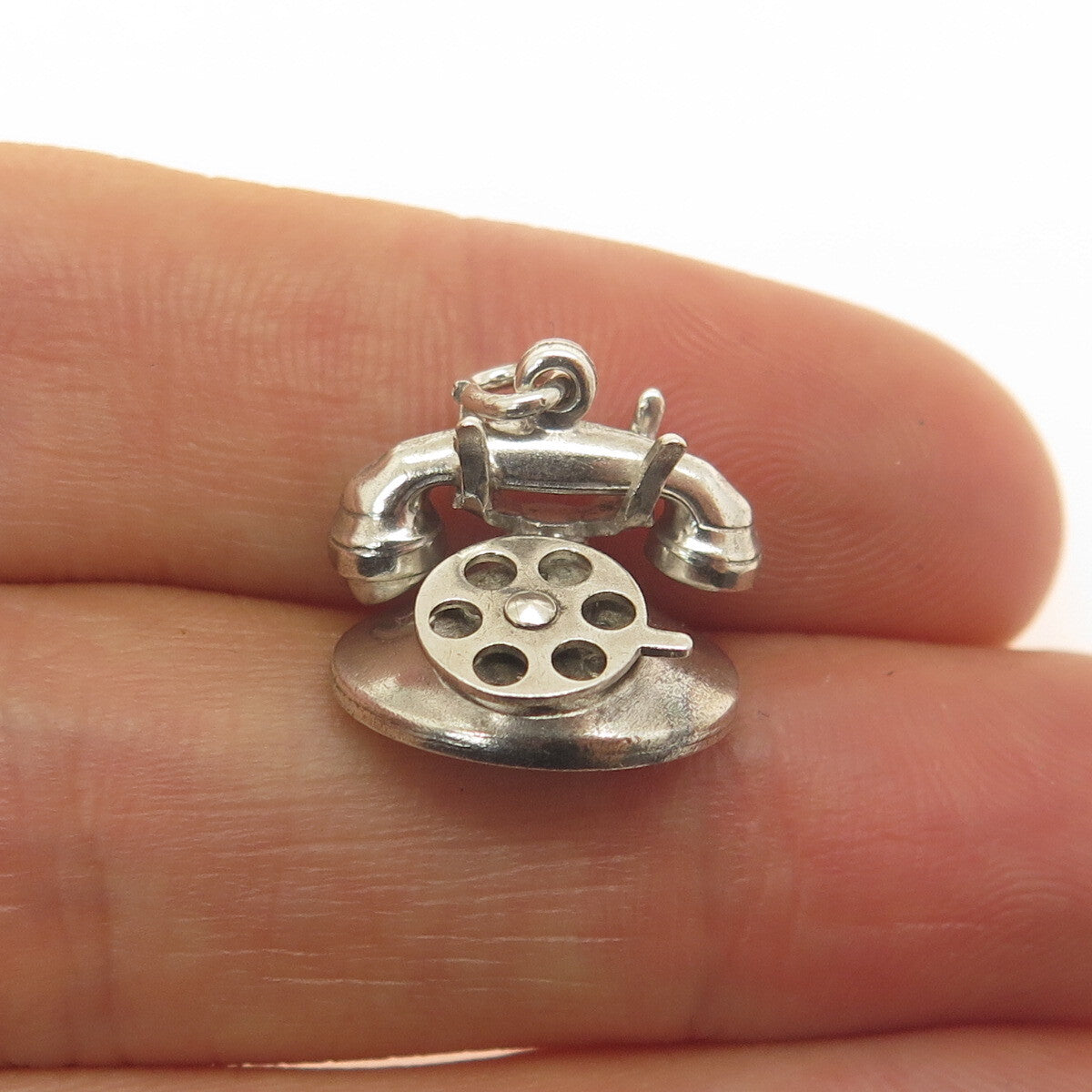 925 Sterling Silver Antique Rotary Dial Retro Phone Minimalist Charm Pendant