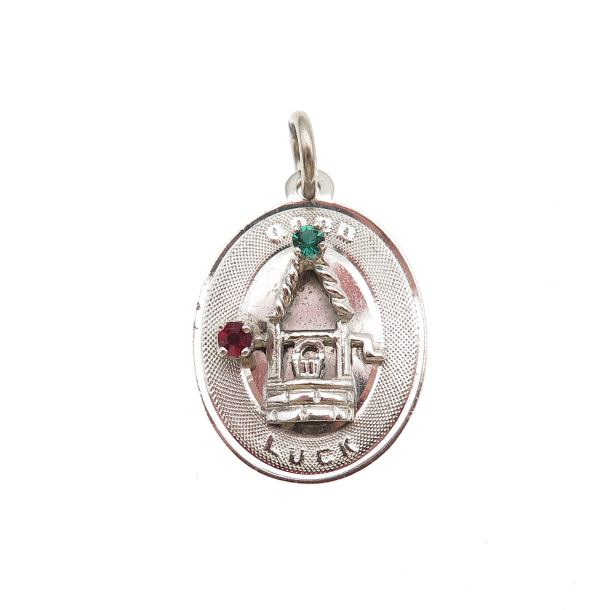 Town & Country Sterling Silver Vintage Rhinestone Good Luck Well Charm Pendant