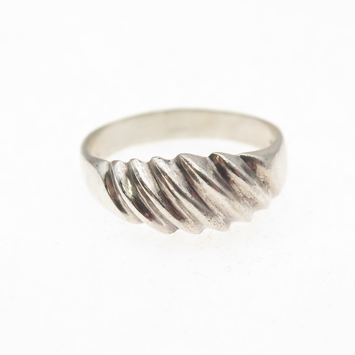 925 Sterling Silver Vintage Mexico Modernist Ribbed Oxidized Ring Size 5.5