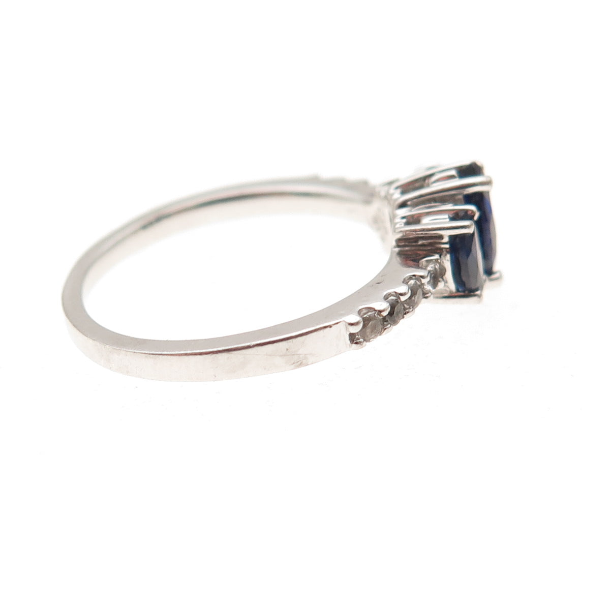 Sai 925 Sterling Silver Vintage Real Sapphire & White Topaz Ring Size 6