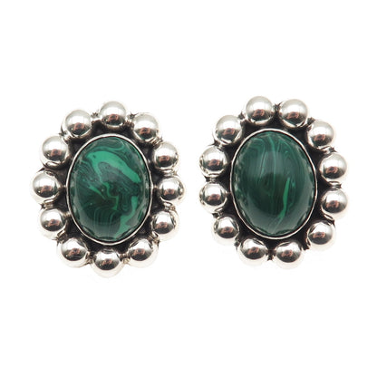 925 Sterling Silver Vintage Mexico Real Malachite Oxidized Beaded Earrings