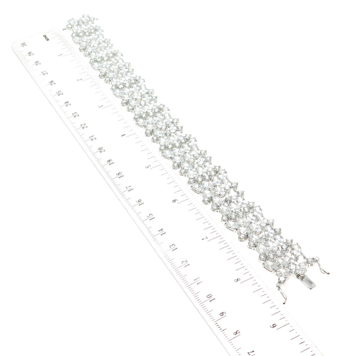 925 Sterling Silver Round & Oval-Cut C Z Cluster Link Bracelet 8"