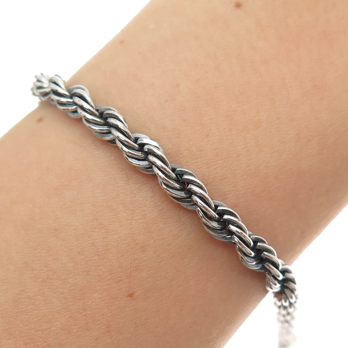 925 Sterling Silver Vintage Oxidized Twisted Rope Link Bracelet 7"