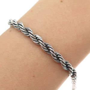925 Sterling Silver Vintage Oxidized Twisted Rope Link Bracelet 7"