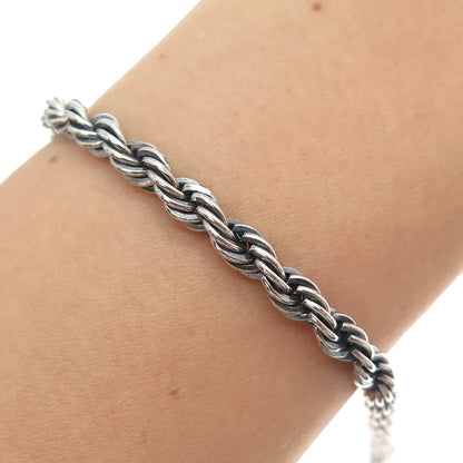 925 Sterling Silver Vintage Oxidized Twisted Rope Link Bracelet 7"