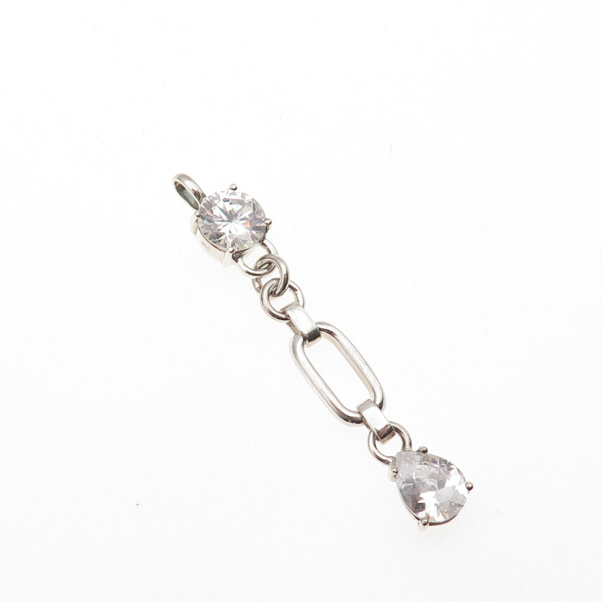 925 Sterling Silver Round & Pear-Cut C Z Drop Charm Pendant