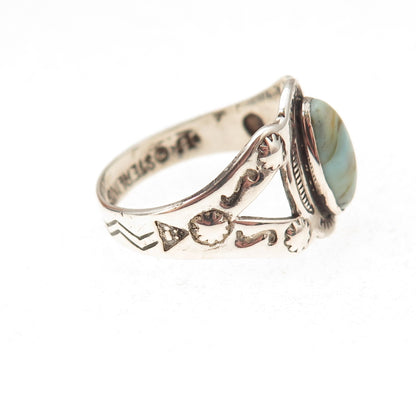 Uncas 925 Sterling Silver Vintage Real Tyrone Turquoise Oxidized Ring Size 7.75