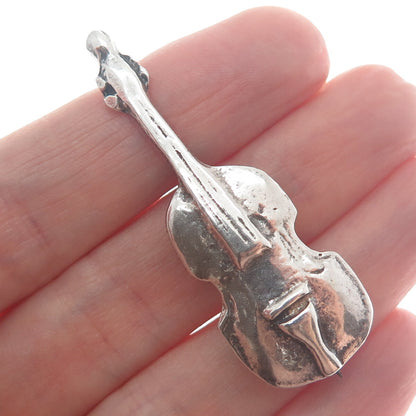 925 Sterling Silver Vintage Violin Musical Instrument Pin Brooch