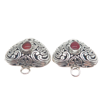 MILO 925 Sterling Silver Vintage Real Carnelian Gem Floral Heart Jacket Earrings