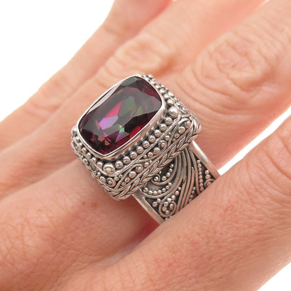 Sarda 925 Sterling Silver Vintage Real Mystic Quartz Oxidized Ring Size 12.25