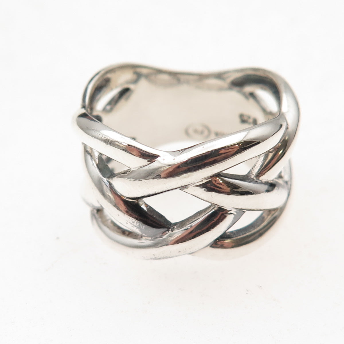 925 Sterling Silver Vintage Modernist Woven Oxidized Ring Size 9