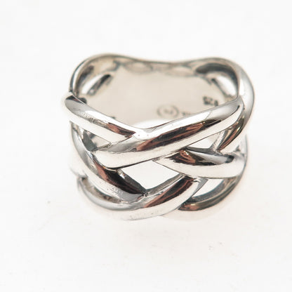 925 Sterling Silver Vintage Modernist Woven Oxidized Ring Size 9