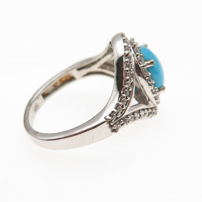 Chuck Clemency 925 Sterling Silver Real Turquoise & White Topaz Ring Size 8