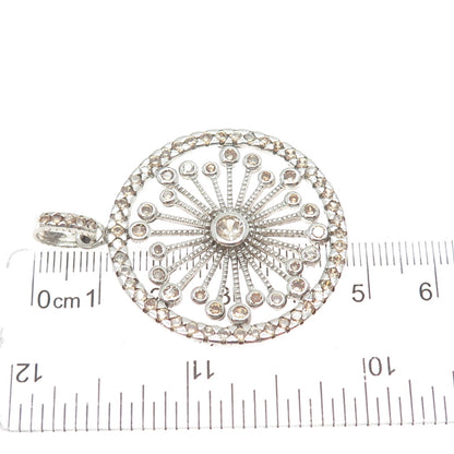 925 Sterling Silver Round-Cut Champagne C Z Flower Circle Pendant
