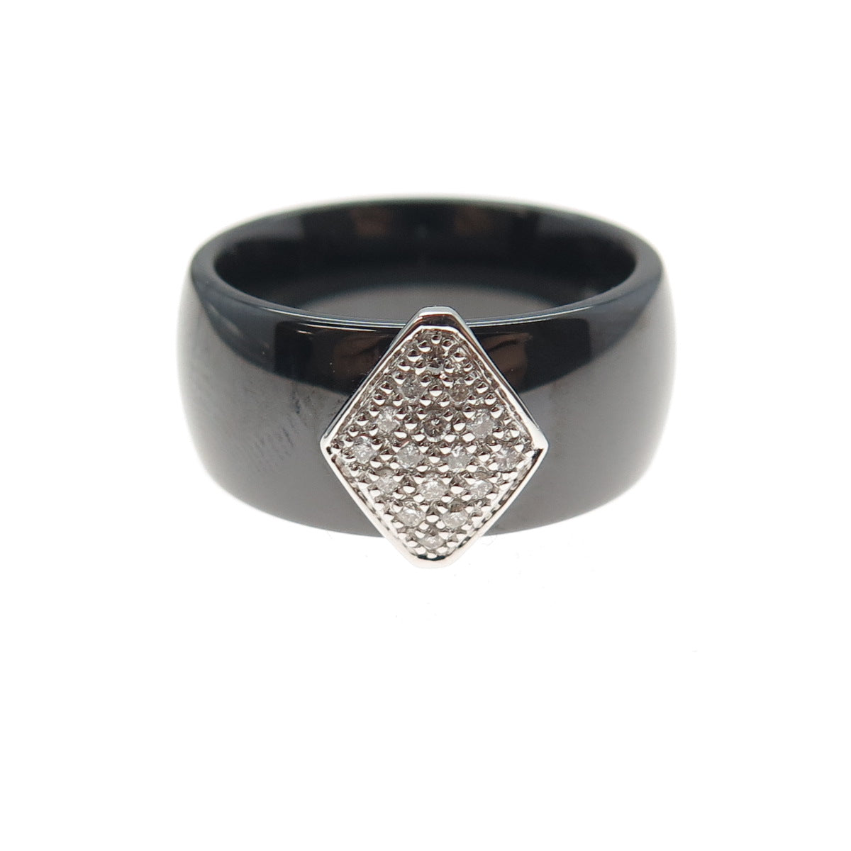 925 Sterling Silver & Ceramic Real Round-Cut Diamond Band Ring Size 6.25