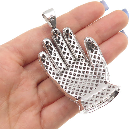 925 Sterling Silver Round-Cut C Z Glove Large Pendant
