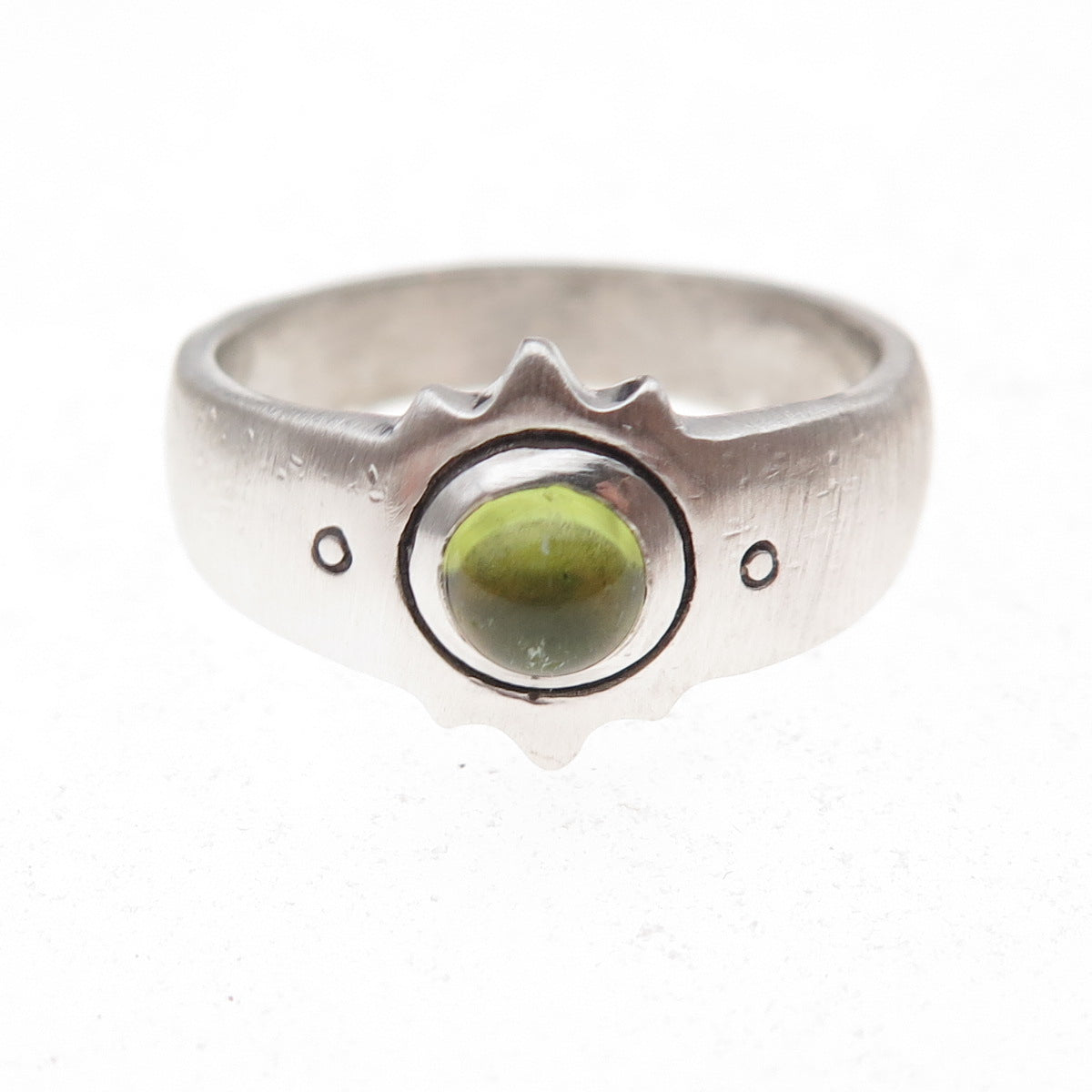 Lisa Jenks 925 Sterling Silver Vintage Real Peridot Modernist Ring Size 8.25