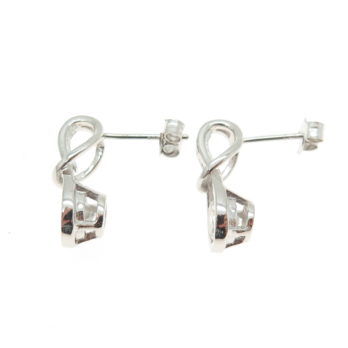 925 Sterling Silver Round-Cut C Z Hook Knot Drop Earrings