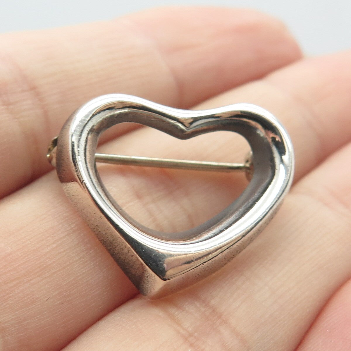 925 Sterling Silver Vintage Mexico Open Heart Pin Brooch
