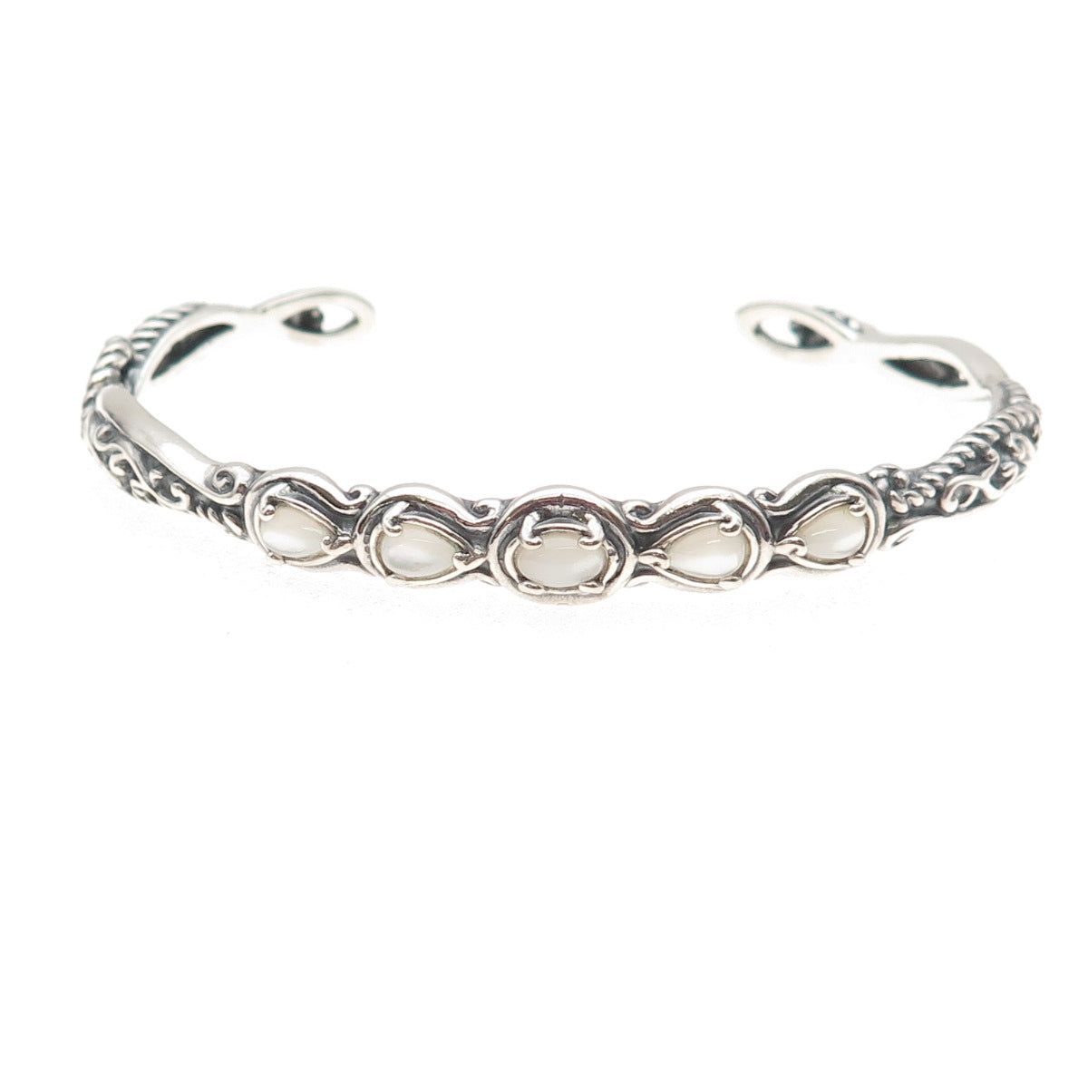 Carolyn Pollack 925 Sterling Silver Vintage Real MOP Adjustable Cuff Bracelet 7"