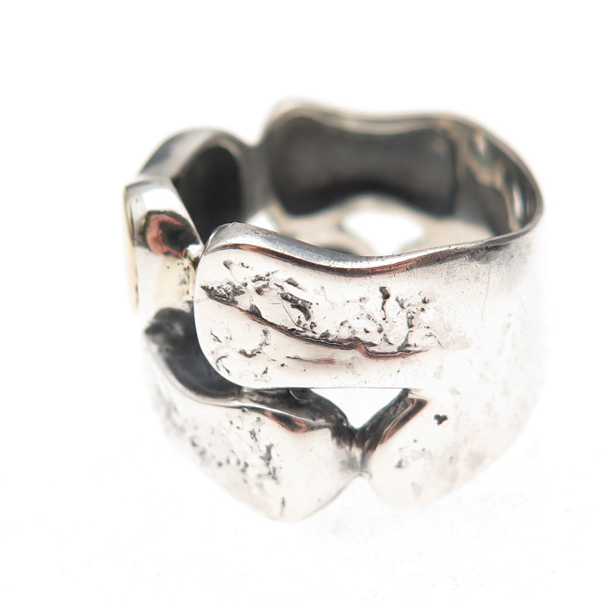 925 Sterling Silver 14K Gold Vintage Modernist Oxidized Ring Size 8
