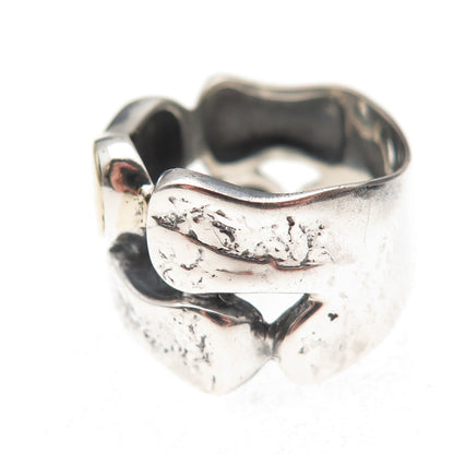 925 Sterling Silver 14K Gold Vintage Modernist Oxidized Ring Size 8