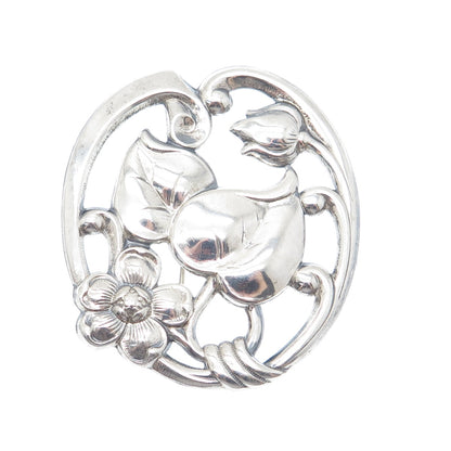 SILVERMAN BROTHERS 925 Sterling Silver Antique Art Deco Flower Pin Brooch