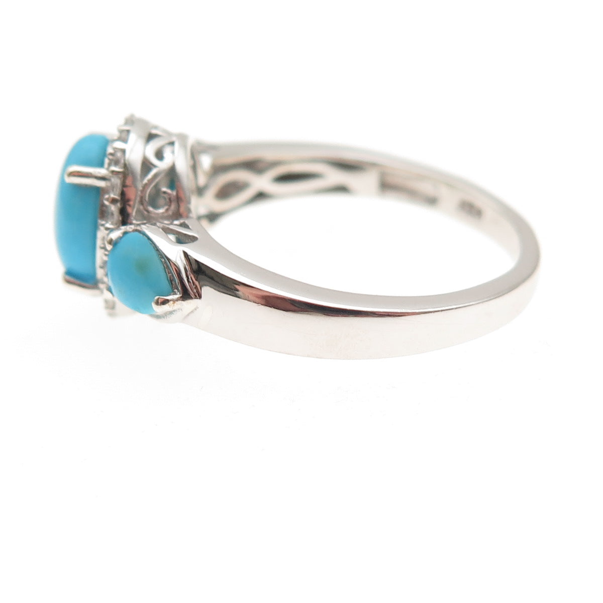 Chuck Clemency 925 Sterling Silver Real Turquoise & White Topaz Ring Size 8