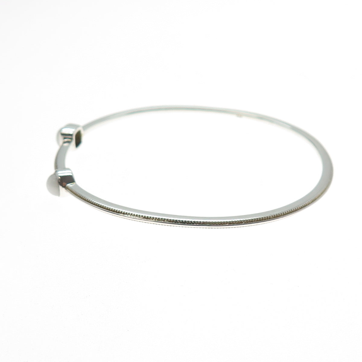 925 Sterling Silver Real Round & Cushion-Cut White Jade Bangle Bracelet 7.5"