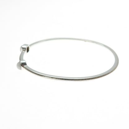 925 Sterling Silver Real Round & Cushion-Cut White Jade Bangle Bracelet 7.5"