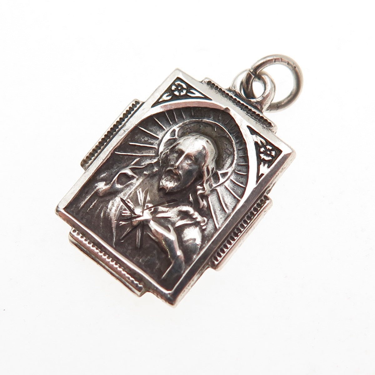 925 Sterling Silver Antique Art Deco St. Mary & Jesus Mini Charm Pendant