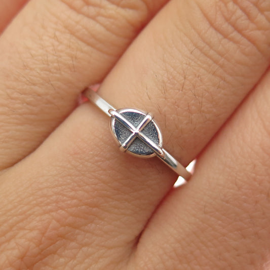 HAGIT GORALI 925 Sterling Silver Vintage Modernist Cross Oxidized Ring Size 7.25