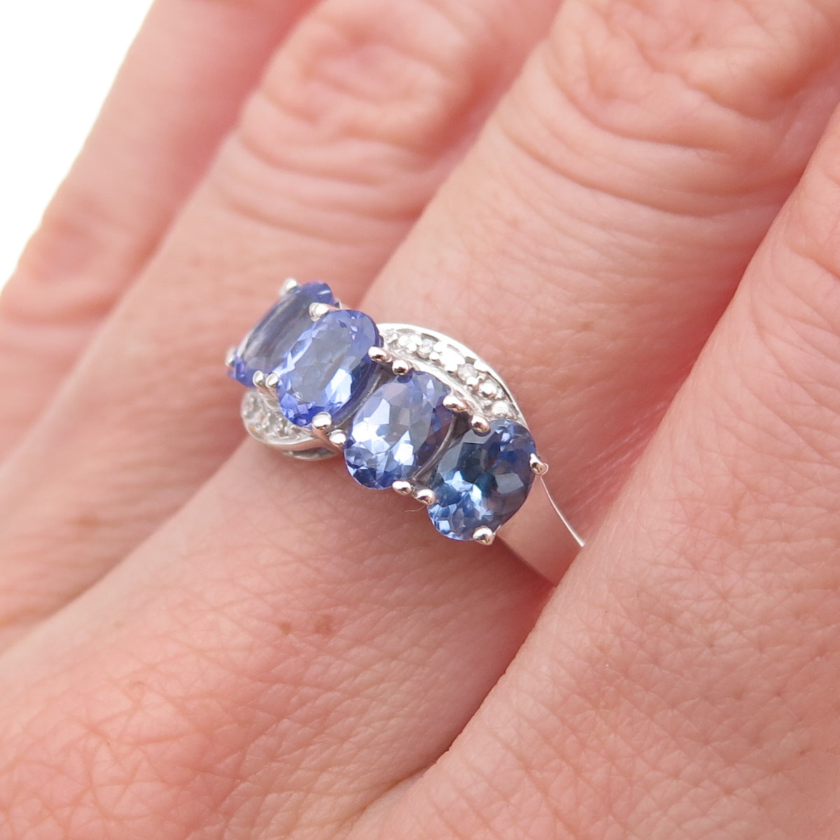 925 Sterling Silver Real Diamond & Tanzanite Ring Size 6.25