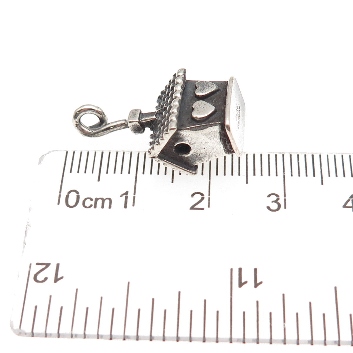 Beau 925 Sterling Silver Vintage Loving House Oxidized 3D Mini Charm Pendant