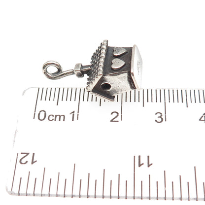 Beau 925 Sterling Silver Vintage Loving House Oxidized 3D Mini Charm Pendant