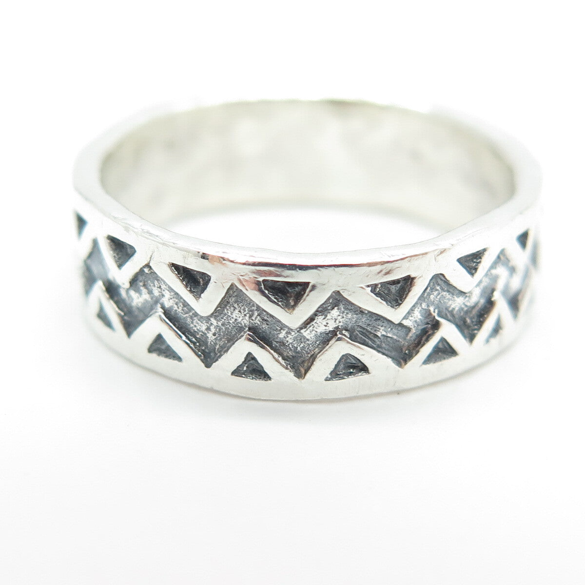 925 Sterling Silver Vintage Zig Zag Band Ring Size 8.5
