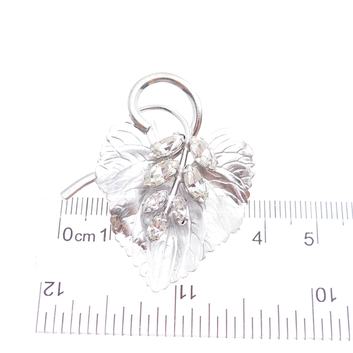 CARL ART 925 Sterling Silver Vintage Rhinestone Floral Leaf Pin Brooch