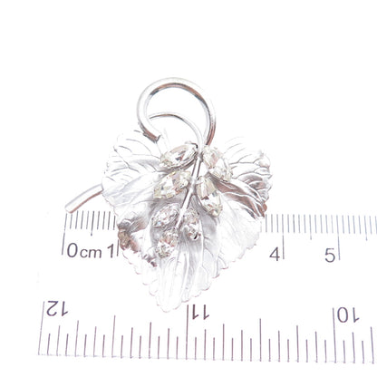 CARL ART 925 Sterling Silver Vintage Rhinestone Floral Leaf Pin Brooch