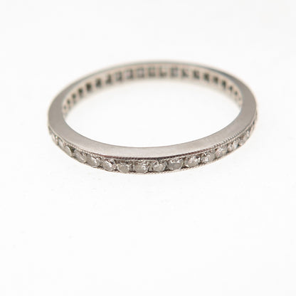Platinum Antique Art Deco Real Diamond Stackable Eternity Band Ring Size 4.75